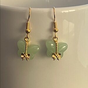 Elegant Gold and Green Jadeite Butterfly Earrings